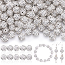200Pcs 10Mm Rhinestone Beads for Jewelry Making, White Shiny round Disco Ball Be