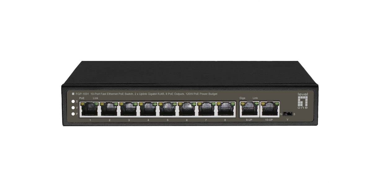 LevelOne FGP-1031 Fast-Ethernet-PoE-Switch mit 10 Ports, 2 x Uplink-Gigabit-RJ45