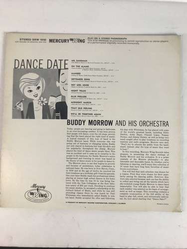 BUDDY MORROW & HIS ORCHESTRA DANCE DATE VINYL LP MERCURY WING RECORDS MANGOS RC2 - Picture 2 of 5