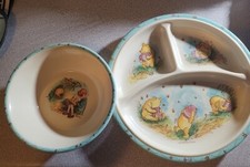 Vintage Classic Winnie The Pooh Bowl And Divided Plate Set