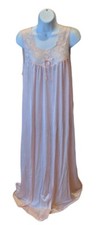Vanity Fair Nightgown Medium Soft Pink Sleeveless Lace Top Edging Bow Flowy Vtg