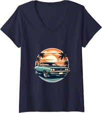 Classic Muscle Car Retro Vintage Style Design Ladies' V-Neck Tshirt