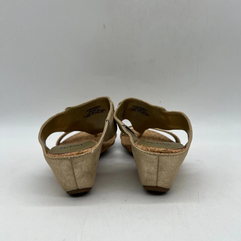 Impo Gwyneth Women's Gold Leather Open Toe Wedge Heels Slip On Slide Sandal Sz 8 - Image 4 of 4