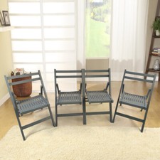 Set of 4 Slatted Wood Folding Chair for Primary and Additional Seating