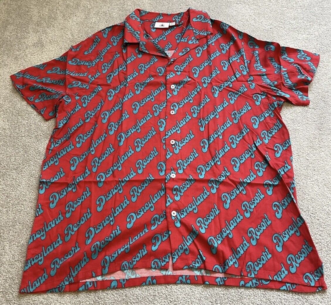 Disney Parks Button Up Shirt Mens Extra Large XL Red Blue Disneyland Casual