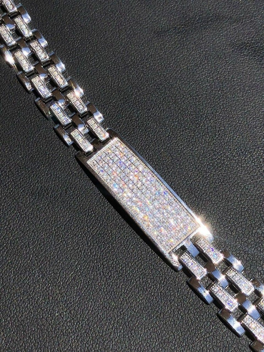 Solid 925 Silver CZ Real Iced Hip Hop Men's Presidential Solid 925 Silver CZ Real Iced Hip Hop Men's Presidential