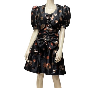 80s Cocktail Prom Dress Bolero Jacket Black Gold Chou Chou Germany Evening  Party