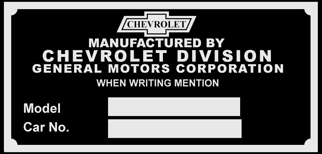 CHEVY CHEVROLET Car Serial Number Plate Tag 1935 36 37 38 39 40 41 42 Chevy Chevrolet Car Serial Number Plate Tag 1935 36 37 38 39 40 41 42
