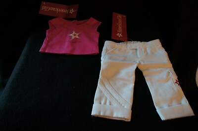 American Girl Pink Rhinestone Tee With White Star Cargo Pants---New--Blaire Lea