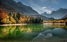 Landscape nature lake mountains forest fall mist sunset Custom Gaming Mat Desk