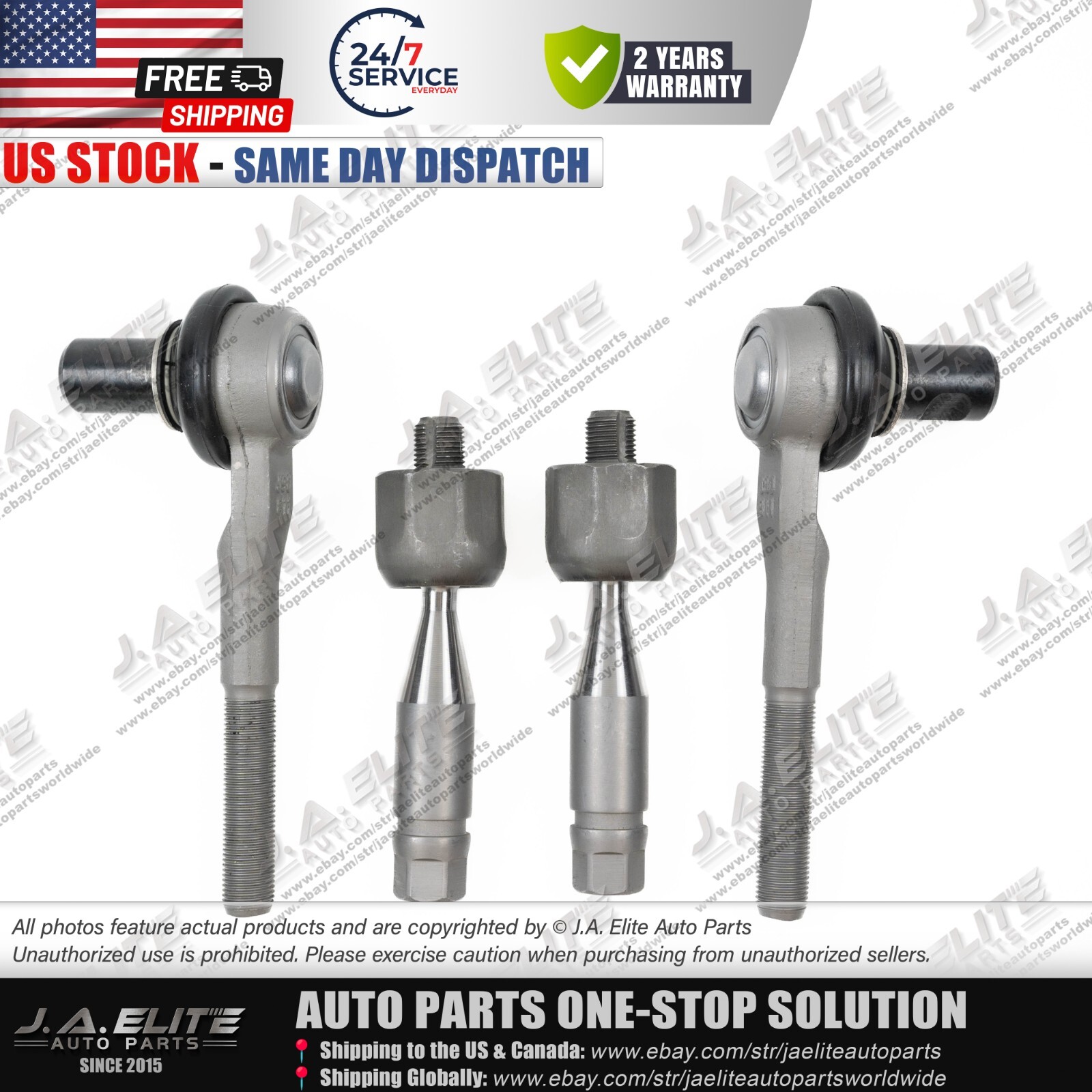 4pcs Front Inner & Outer Tie Rod Ends for Bentley Continental Flying Spur