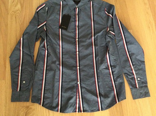 NWT Zara Red Blue White Stripe Relaxed Fit 100% Cotton Men’s Shirt Size M - Picture 5 of 8