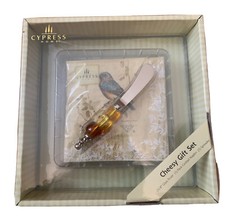 Cypress Home Cheesy Cheese Glass Trivet Napkins Spread Knife Bird Gift Set New