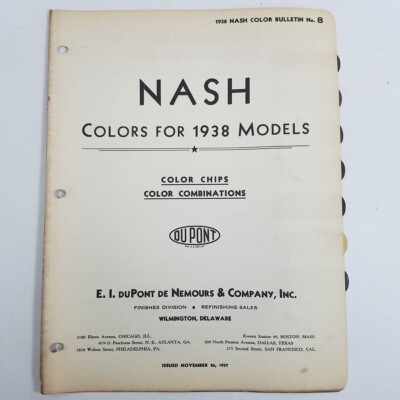 DuPont 1938 Nash Auto Restoration Paint Color Chips Combination Formula