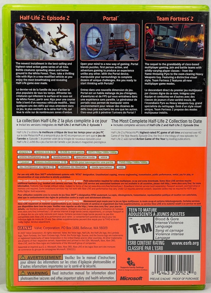 The Orange Box Half Life 2 Xbox 360 - FRENCH Tested Works CIB
