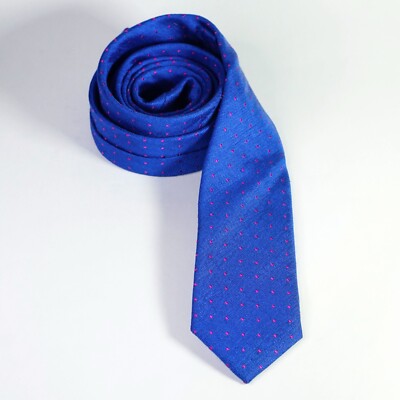 Libero Milano Krawatte Lino Seide Blau Navy Pois Rosa Leinen Seide Tie Pink Dots
