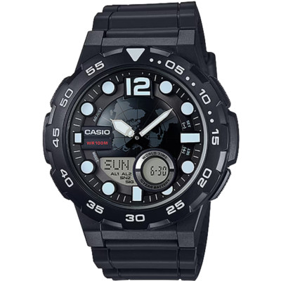 Casio AEQ-100W-1AV Ana Digi Sport Watch WR100 World Time Alarm Chronograph NEW