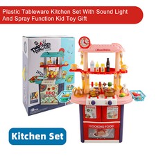 Plastic Tableware Kitchen Set With Sound, Light And Spray Function Kid Pink B9