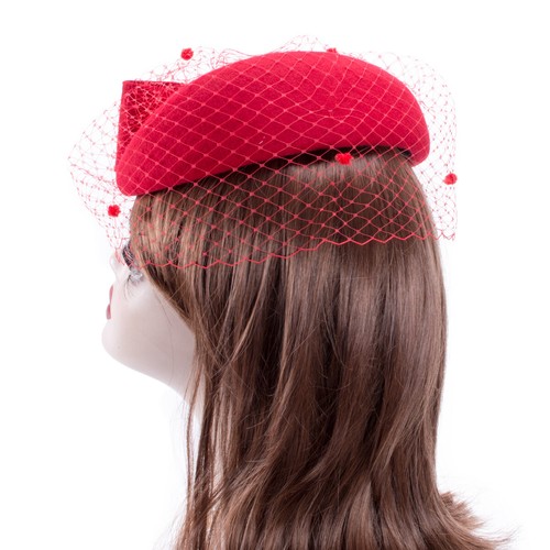Retro Womens Dress Fascinator Wool Felt Pillbox Hat Party Wedding Bow Veil A082 - Picture 47 of 65