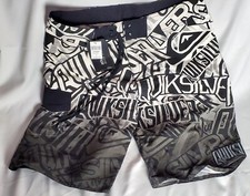 Vintage NOS QuikSilver Black  White Swim Trunks Shorts NWT MSRP 89.95 LARGE 36