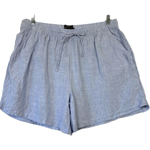 Tahari 100 % Leinen Shorts blau elastischer Bund Taschen Damengröße 1x Coastal Prep - Bild 3 von 6