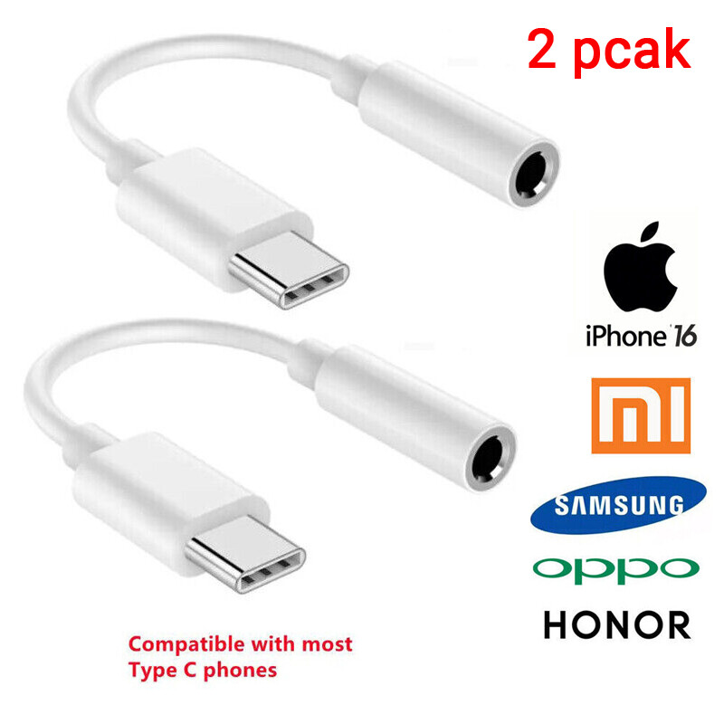 For iPhone 16 TypeC to Adapter Aux Audio Jack Earphone Headphone  Cable 2PC