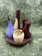 Tisch Menage, Essig,Öl Ständer, Drehbar, Teakholz, Ital. Mahlwerk, RARITÄT 60er