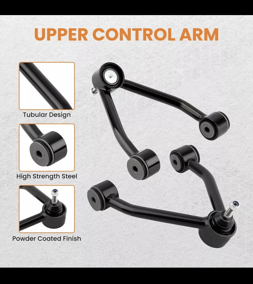 Brazos de control superiores delanteros 2-4” elevación plateados para Chevrolet GMC K1500 1988-1998 4x4 Foto 4 de 4