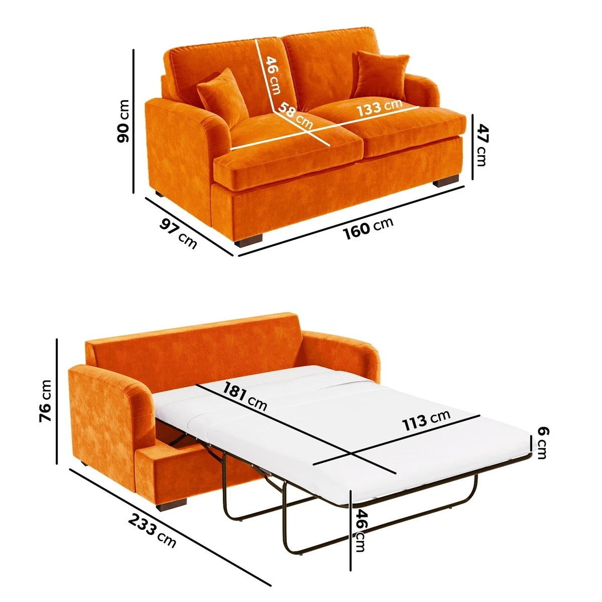 Orange Velvet Sofa Bed Pull Out 2