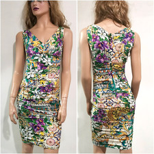 🆓US🛃 Dolce&Gabbana majolica floral printed ruched  silk dress IT 40 XS