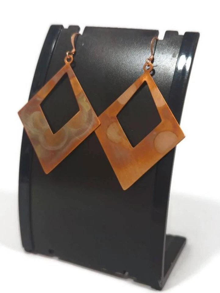 Flame Painted Copper Earrings, Handmade Artisan Earrings, Statement Earrings - Image 2 of 4