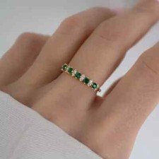 Wedding Eternity Ring 1.5Ct Round Cut Lab Created Emerald 14k Yellow Gold Plated