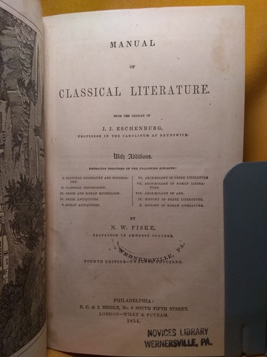 Manual of Classical Literature N. W. Fiske 1854 re-bound HC Illustrated - Bild 1 von 23