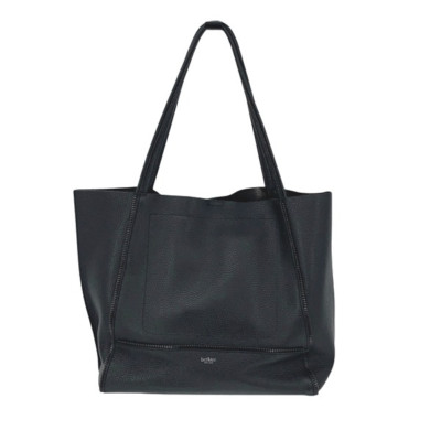 Botkier Womens Heavy Pebbled Leather Zipper Detail Snap Soho Tote Bag Black OS