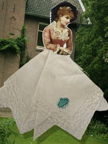 VTG 12” Irish Linen & Cotton Lace Border Handkerchief Hanky with Original Tag - Picture 7 of 15
