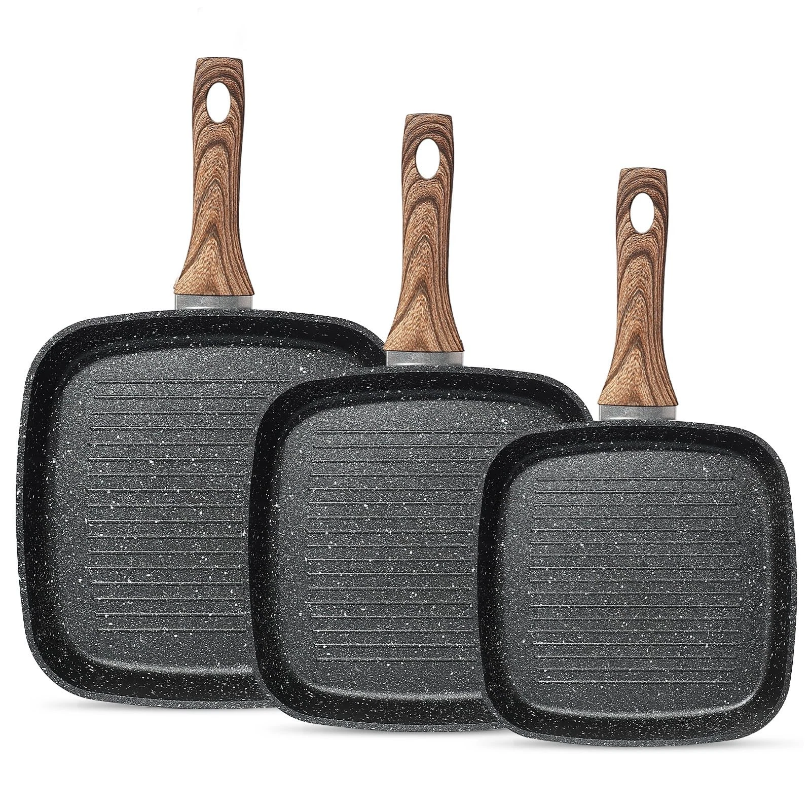 Nonstick Frying Pan Skillets Set, with Detachable Stay-Cool Wooden Handle, No...