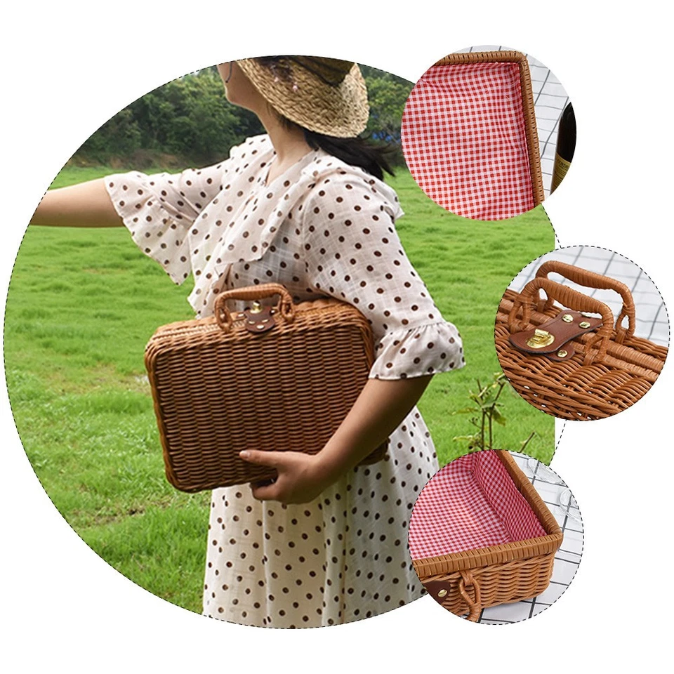 1 Stück gewebter Kosmetik-Organizer, Vintage-Aufbewahrungskoffer, tragbarer - Bild 1 von 4