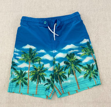 Old Navy Swim Trunks Boys S 6/7 Blue Palm Tree Tropical Pocket Drawstring Beach