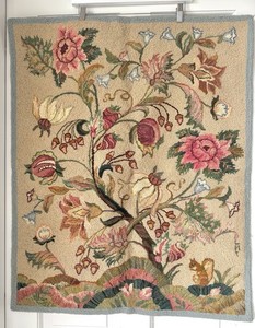 Antique Hand Hooked Squirrel Flower Primitive, Folk Art, Wall Hanging Rug EUC