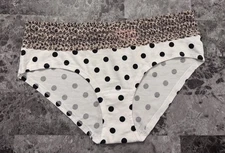 NWT VICTORIA'S SECRET M BLACK POLKA DOT LEOPARD LOGO LACE RARE HIPHUGGER PANTIES