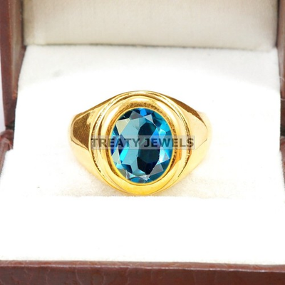 #ad #ad London Blue Topaz Oval With 14k Yellow Gold Ring For Men#x27;s #B229 $499.99