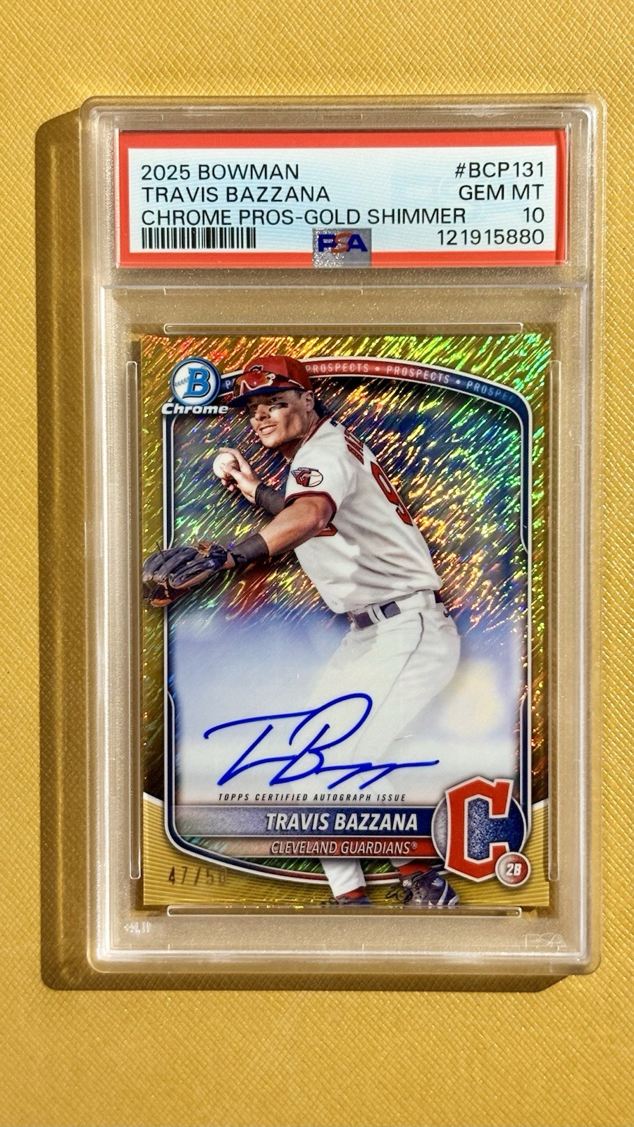 2025 Bowman Chrome Travis Bazzana Gold Shimmer /50 Auto PSA 10 CPA-TB 47/50
