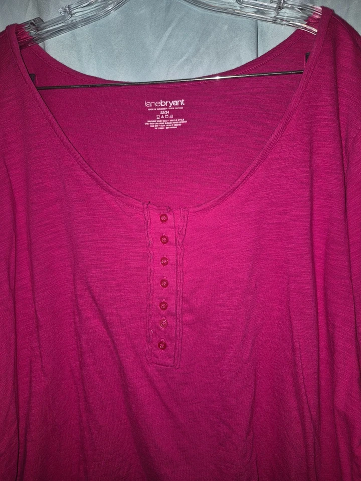 Camiseta túnica tejida elástica Lane Bryant rosa oscuro cuello redondo LS para mujer talla 22/24 3XL Foto 2 de 4