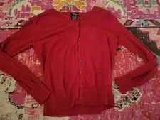 Teenage Runaway womens L black glittery roses detail red cardigan vtg Hot Topic