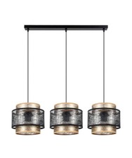 Hängeleuchte Modern Stoff Schwarz Gold E27 3-flammig Pendelleuchte Esstisch