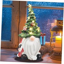 Lighted Christmas Tree Gnome Decoration - Resin Xmas Gnomes Figurine Light Up