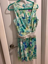 Calvin Klein,Fit & Flair dress,abstract watercolor multi floral print,white belt