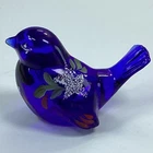 Fenton Art Glass Blue Bird Figurine Hand Painted Signed Lemon