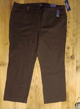 CHAPS Pants Woman 20W S Brown Flat Front Short Length Slimming Fit Stretch NWT