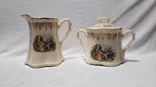 Crooksville China Creamer & Sugar Bowl Set – Courting Couple Gold Trim USA